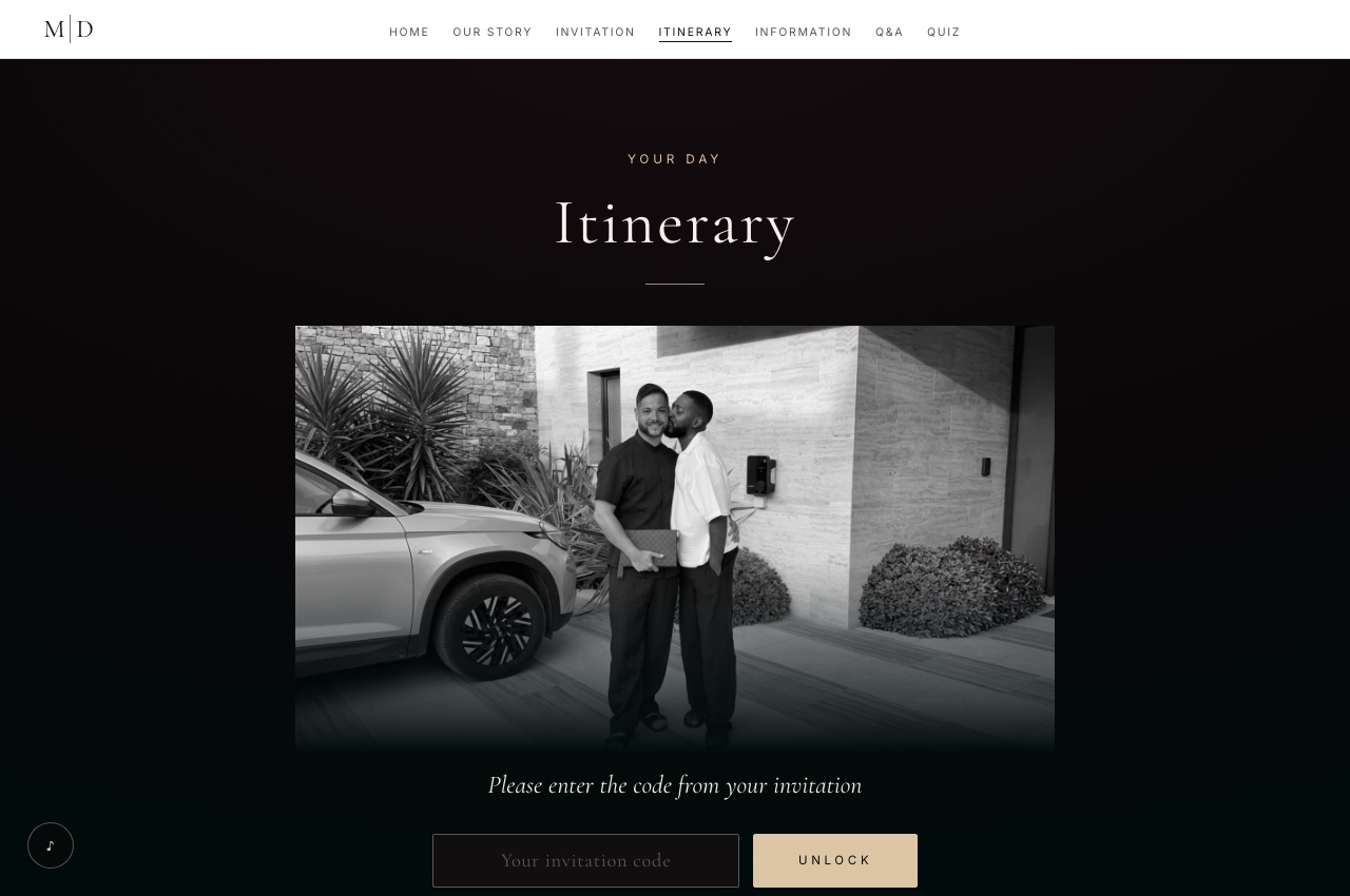 Matthew & Duane-Lamonte wedding website — Itinerary page